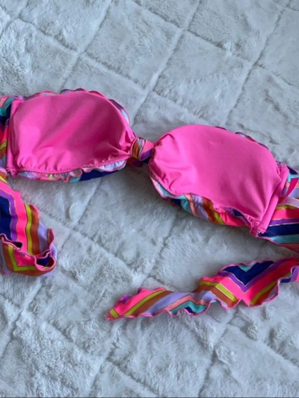 Victoria's Secret | Rainbow Foil Ruffle Chevron Stripe Bikini Top | Size Large